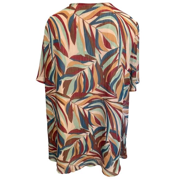 Lane Bryant Square-Neck Boho Top Womens Size 14/16 Teal Brown & Burgundy Leaf - Picture 4 of 9